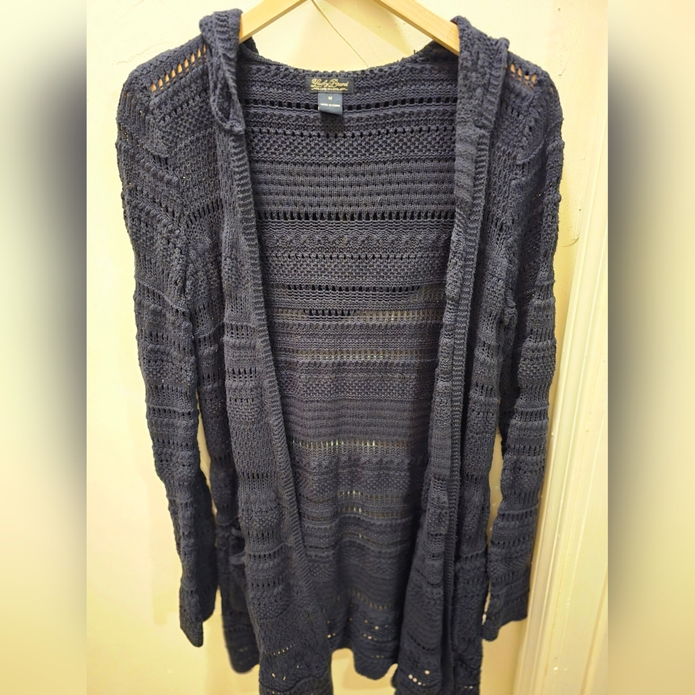 Lucky Brand Open-Knit Cardigan Navy Blue Medium